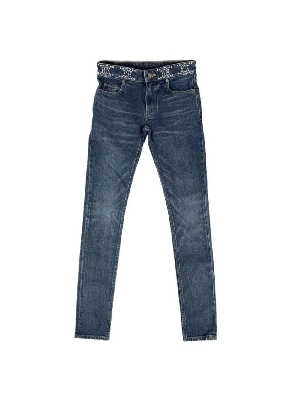 Celine Denim Pants Triomphe Skinny Jeans 24 Indigo Silver Cotton Polyurethane